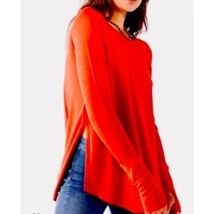 BRAND NEW FREE PEOPLE ORANGE LONG SLEEVE OVERSIZED THERMAL SHIRT SZ SMALL